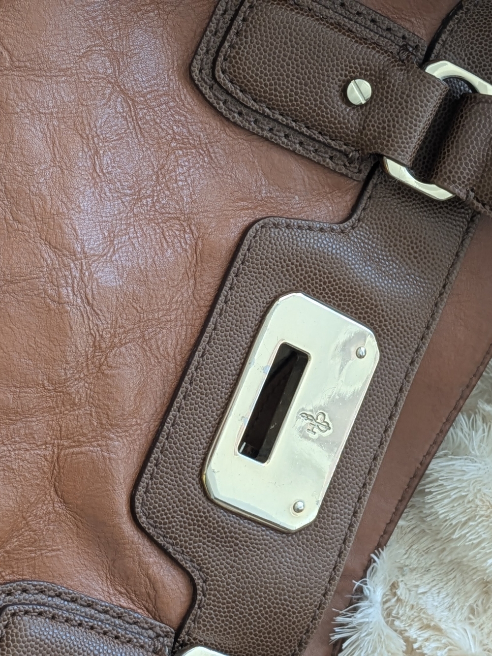 Classic Brown Leather Shoulder Bag with Gold Hardware